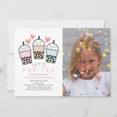 Boba Bubble Tea Party Girl Photo Birthday 招待状 (正面)