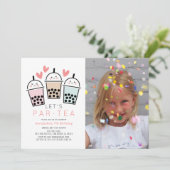 Boba Bubble Tea Party Girl Photo Birthday 招待状 (スタンド正面)