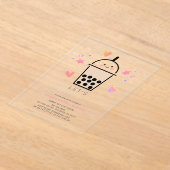 Boba Bubble Tea Party Par-tea 1st Birthday アクリル招待状 (レイダウン)