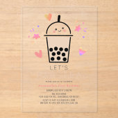 Boba Bubble Tea Party Par-tea 1st Birthday アクリル招待状 (正面)