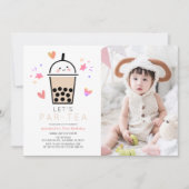 Boba Bubble Tea Party Par-tea Photo 1st Birthday 招待状 (正面)