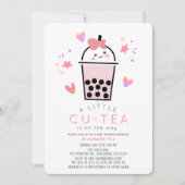 Boba Bubble Tea Pink Bow Girl Baby Shower 招待状 (正面)