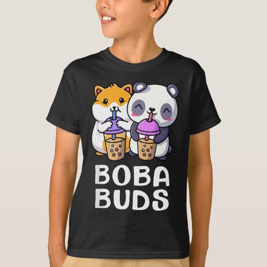 Boba Budsかわいいかわいいバブルティーハムスターマッチング Tシャツ (正面)