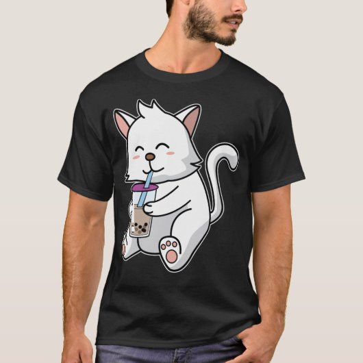 Boba Cat Kitten Drinking Bubble Milk Tea cowboy sa Tシャツ (正面)