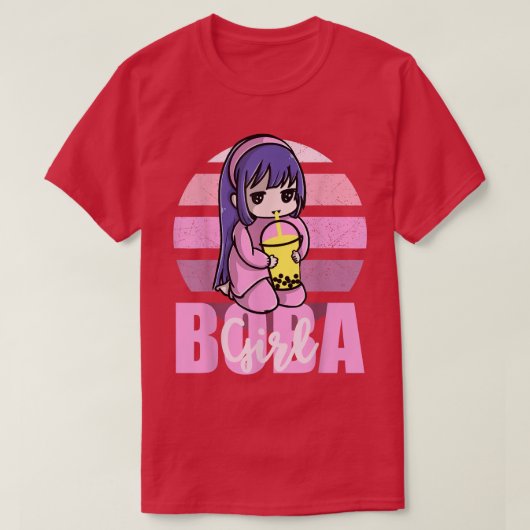 Boba Girl Kawaii Anime Retro strawberry Sunset Gir Tシャツ (デザイン正面)