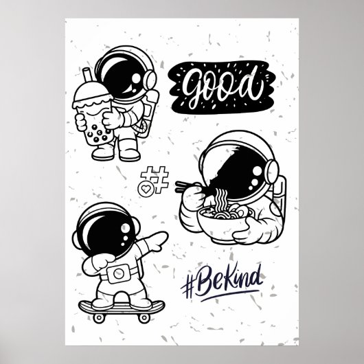 Boba Love Ramen Noodles Astronaut Wall art Poster ポスター (正面)