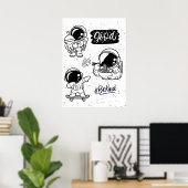 Boba Love Ramen Noodles Astronaut Wall art Poster ポスター (ホームオフィス)