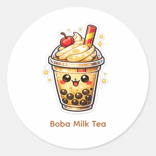 Boba Milk Tea ラウンドシール (正面)
