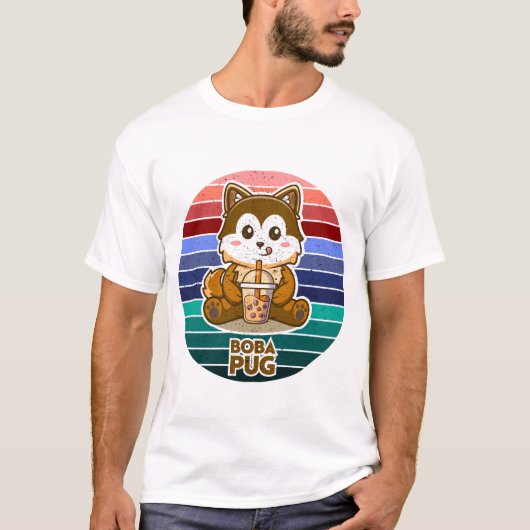 Boba Pug Bubble Tea Kawaii Retro Dog Lover Gift Tシャツ (正面)