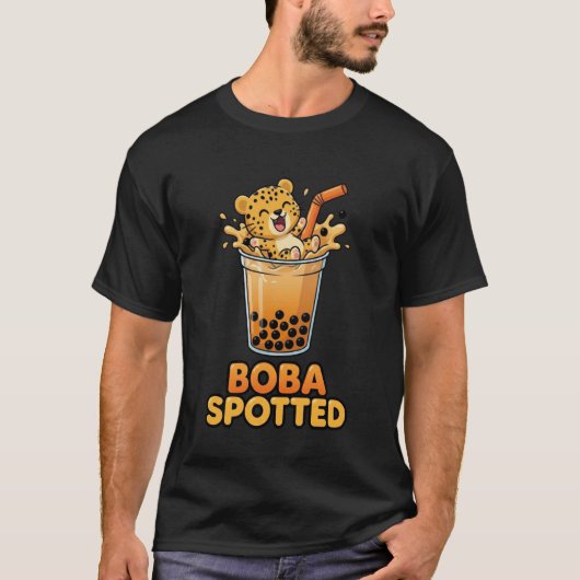 Boba Spotted Cute Cheetah Leopard Bubble Milk Tea Tシャツ (正面)