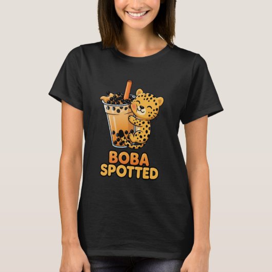 Boba Spotted Cute Leopard Cheetah Hugging Bubble M Tシャツ (正面)