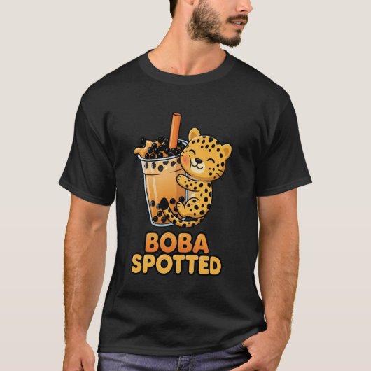 Boba Spotted Cute Leopard Cheetah Hugging Bubble M Tシャツ (正面)
