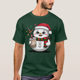 Boba Teaと可愛いクリスマス雪だるま – かわいい Tシャツ