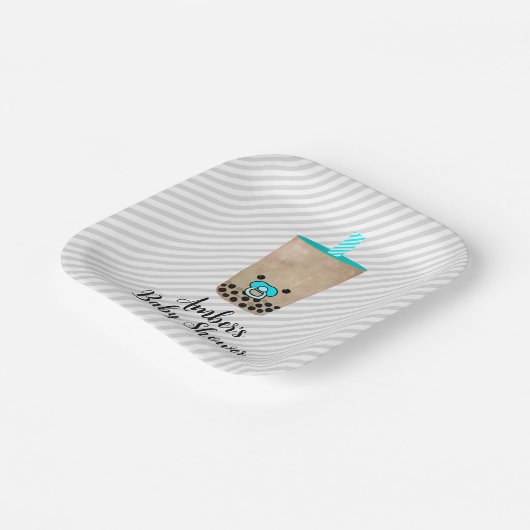 Boba Teaカスタマイズ可能インスパイアなベビーシャワー ペーパープレート (傾斜あり)