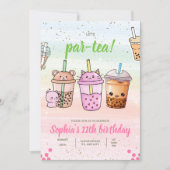 Boba Tea Birthday Party Invitation, Boba Par-Tea 招待状 (正面)