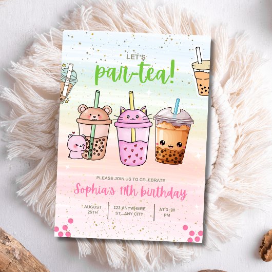 Boba Tea Birthday Party Invitation, Boba Par-Tea 招待状
