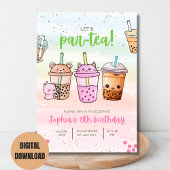 Boba Tea Birthday Party Invitation, Boba Par-Tea 招待状