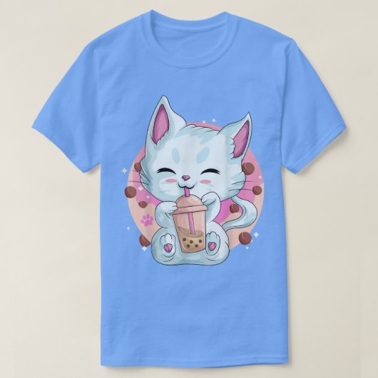 Boba Tea Catアニメ女性用シャツ、かわいいバブル Tシャツ (デザイン正面)