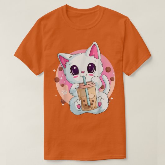 Boba Tea Catアニメ女性用シャツ、かわいいバブル Tシャツ (デザイン正面)