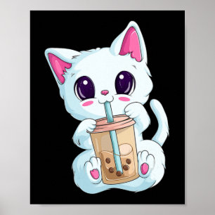 Boba Tea Cat Anime For WomenかわいいバブルティーNe ポスター