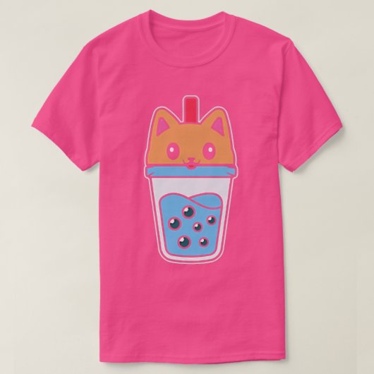 Boba Tea Cat Buble Tea Kawaii Anime Japanese Neko Tシャツ (デザイン正面)