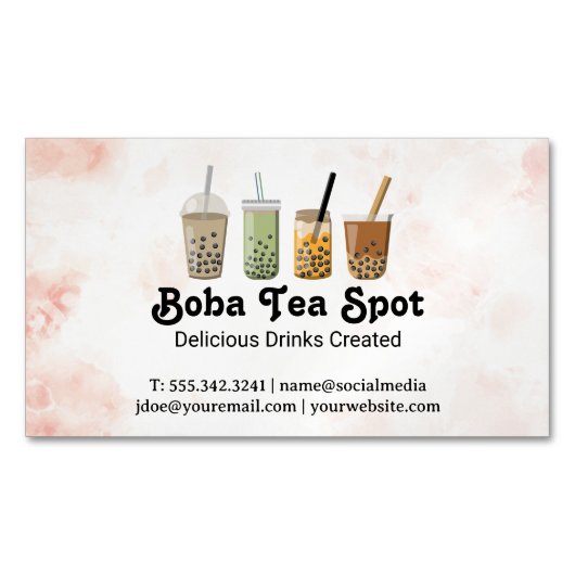 Boba Tea Drinks Variety マグネット名刺 (正面)