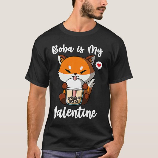Boba Tea is My Valentine Fox Anti Valentines Day Tシャツ (正面)