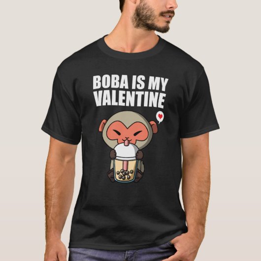 Boba Tea is My Valentine Macaque Monkey Anti Valen Tシャツ (正面)