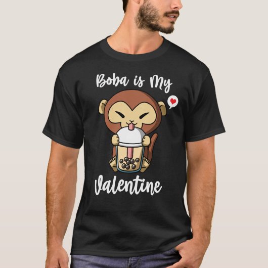 Boba Tea is My Valentine Monkey Anti Valentines Da Tシャツ (正面)