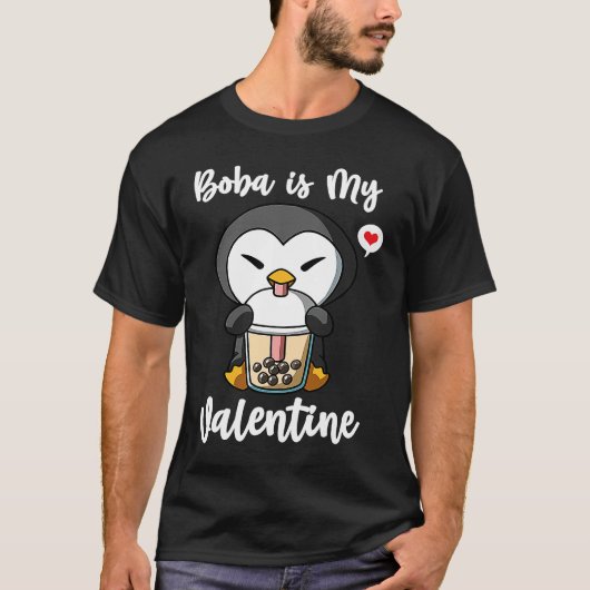 Boba Tea is My Valentine Penguin Anti Valentines D Tシャツ (正面)