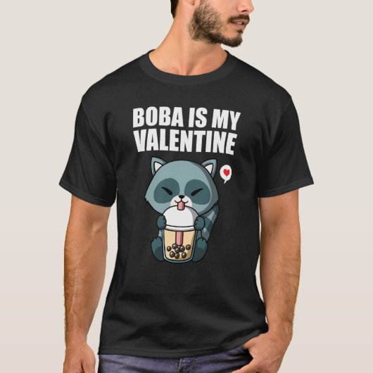 Boba Tea is My Valentine Raccoon Anti Valentines D Tシャツ (正面)