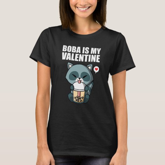 Boba Tea is My Valentine Raccoon Anti Valentines D Tシャツ (正面)