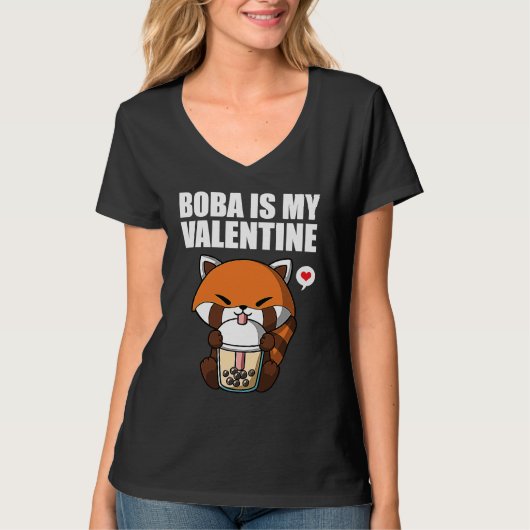 Boba Tea is My Valentine Red Panda Anti Valentines Tシャツ (正面)