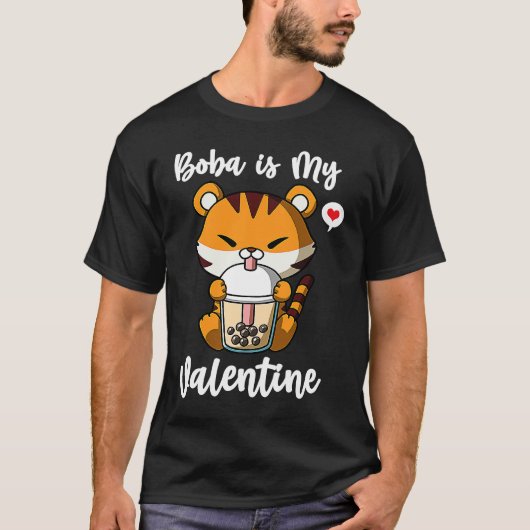 Boba Tea is My Valentine Tiger Anti Valentines Day Tシャツ (正面)