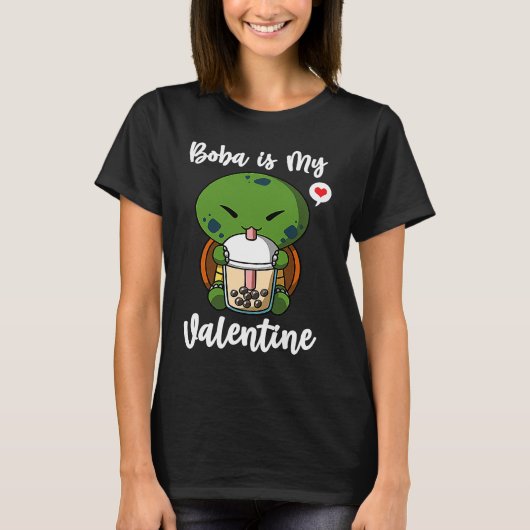 Boba Tea is My Valentine Turtle Anti Valentines Da Tシャツ (正面)