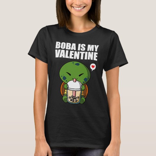 Boba Tea is My Valentine Turtle Anti Valentines Da Tシャツ (正面)