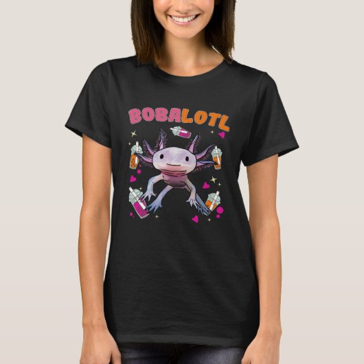 Bobalotl Axolotl Boba Tea Bubble Milk Tシャツ (正面)