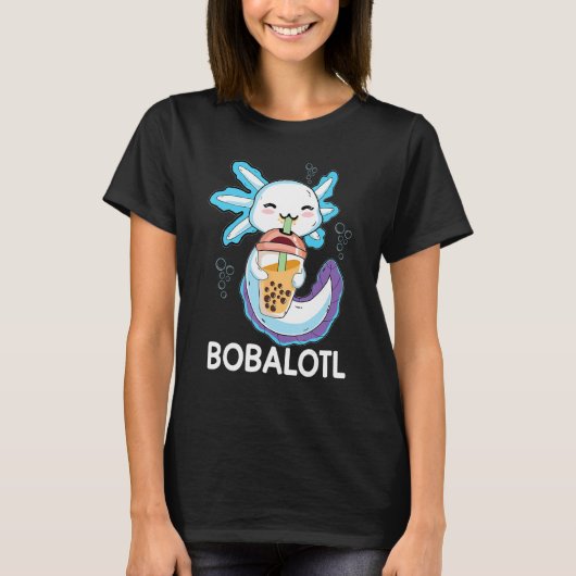 Bobalotl Axolotl Milk Tea Axolotl Drinking Boba Te Tシャツ (正面)