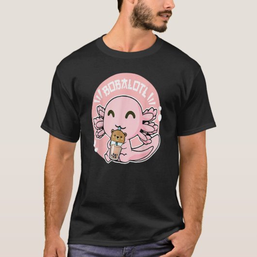 Bobalotl Axolotl Milk Tea Axolotl Drinking Boba Te Tシャツ (正面)