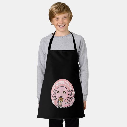 Bobalotl Cute Axolotl Boba Bubble Milk Tea エプロン (着用した状態)