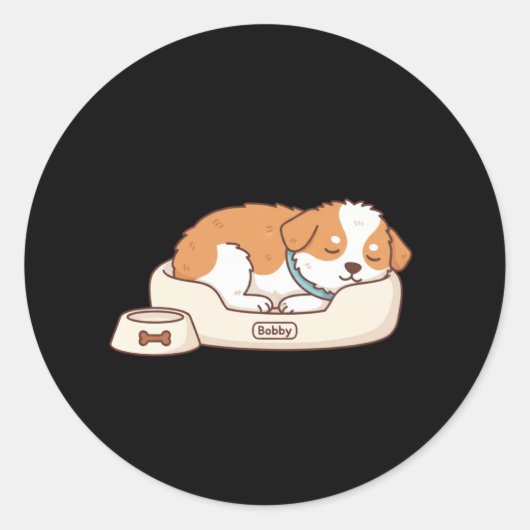 Bobby Sleeping Dog Sticker: Cozy Minimalist Puppy  ラウンドシール (正面)