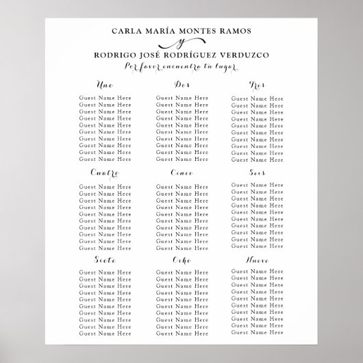 BODAのスペインの結婚座席表 ポスター (正面)