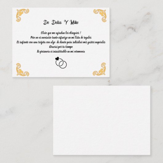 Boda con lista de regalos ノートカード (正面/裏面)