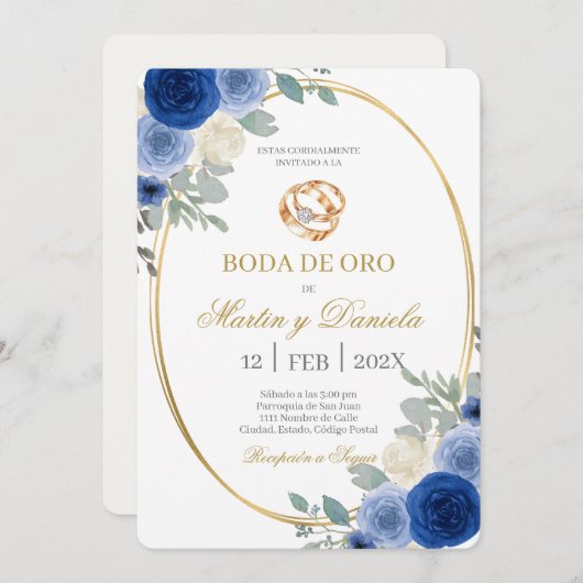 Boda de oro con flor azul 招待状 (正面/裏面)
