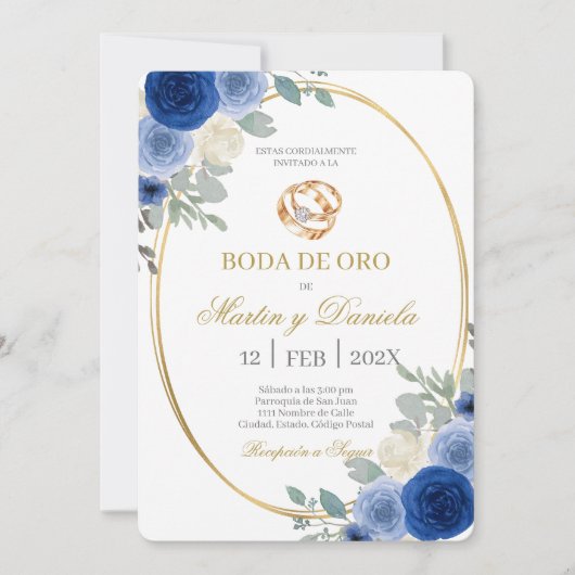Boda de oro con flor azul 招待状 (正面)