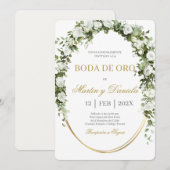 Boda de oro con ramo de flores blancas 招待状 (正面/裏面)