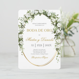 Boda de oro con ramo de flores blancas 招待状