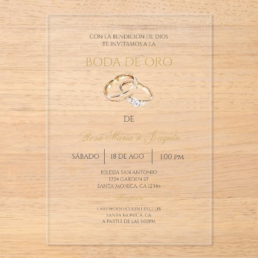 Boda de oro editable アクリル招待状 (正面)