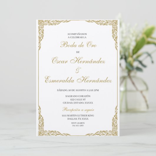 Boda de oro elegante編集可能 招待状 (スタンド正面)