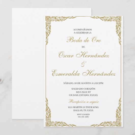 Boda de oro elegante編集可能 招待状 (正面/裏面)